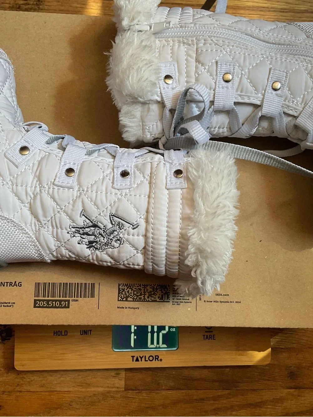 Polo Ralph Lauren Girls White Quilted Snow Boots Faux Fur Trim Lace-Up Side Zipp
